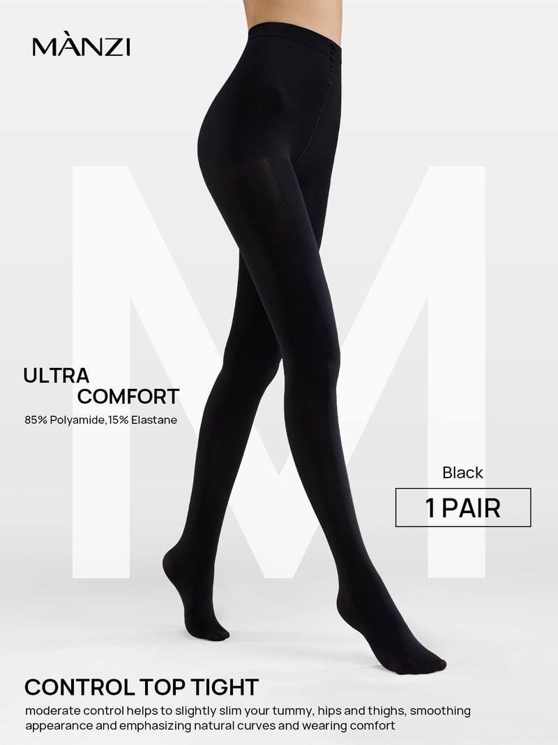 MANZI Women's 1 Pair Opaque Control-Top Tights with Comfort Stretch 70 Denier Black X-Large - Image 2